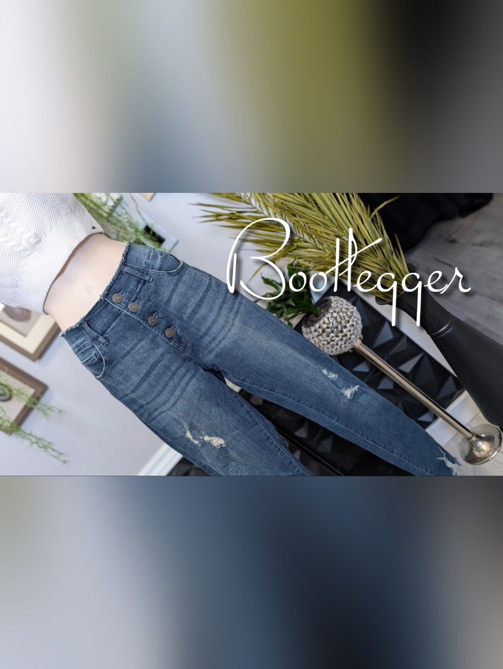 Bootlegger Skinny High Button Fly Frayed Denim Jeans 30x28